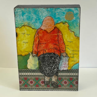 Fay St. Marie - Painting - Homeward Bound - Collage & Acrylic on wood 7" x 5" -  - Painting - McMillan Arts Centre & MAC Box Office