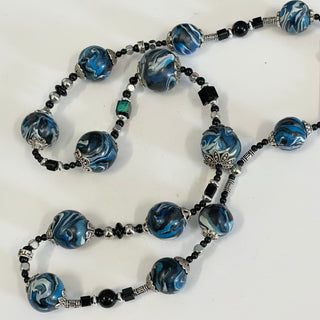 Lynn Orriss - Necklace - Necklace - Blue with square black beads -  - Jewellery - McMillan Arts Centre & MAC Box Office