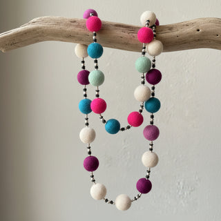 Lynn Orriss - Necklace - Felted Balls - mint/pink/cream/turq/purple