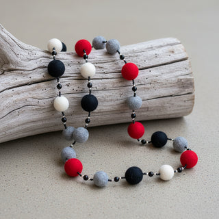 Lynn Orriss - Necklace - Felted Balls - red/black cream/grey