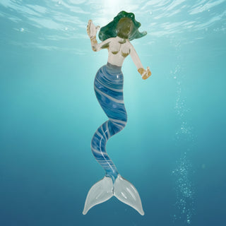 Rubius Glass - Suncatcher - Large Mermaid -Green hair, blue body