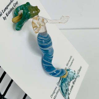 Rubius Glass - Suncatcher - Large Mermaid -Green hair, blue body