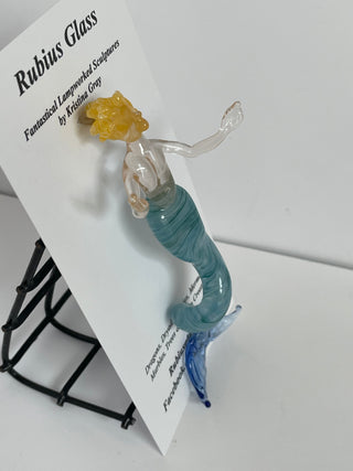 Rubius Glass - Suncatcher - Large Merman- Yellow hair, blue body