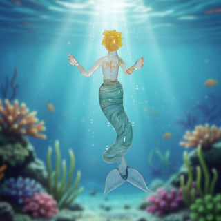 Rubius Glass - Suncatcher - Large Merman- Yellow hair, blue body