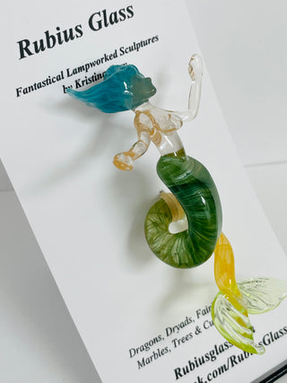 Rubius Glass - Suncatcher - Large Mermaid -Blue hair, green & yellow body
