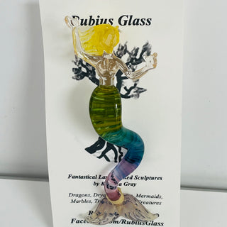 Rubius Glass - Suncatcher - Large Mermaid -Yellow hair, multi coloured body
