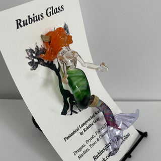 Rubius Glass - Suncatcher - Large Mermaid -Orange hair, green & purple body