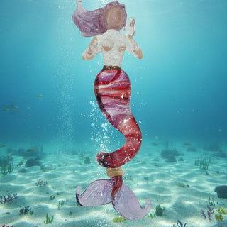 Rubius Glass - Suncatcher - Large Mermaid - Purple hair, red & purple body