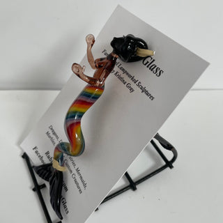 Rubius Glass - Suncatcher - Large Mermaid -Black hair & face, rainbow body