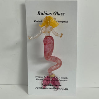 Rubius Glass - Suncatcher - Large Mermaid -Yellow hair, pink body