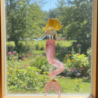 Rubius Glass - Suncatcher - Large Mermaid -Yellow hair, pink body