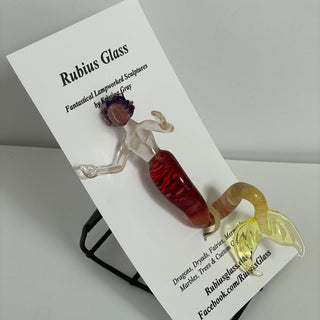 Rubius Glass - Suncatcher - Large Merman - Brown hair, red & yellow body