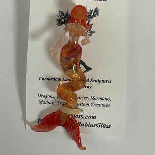 Rubius Glass - Suncatcher - Small Mermaid -Orange hair, orange & red body