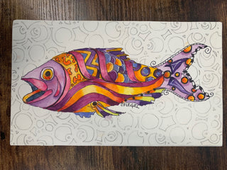 Carla Flegel - Painting - Pink/Orange Fish - 5.5" x 9.25"