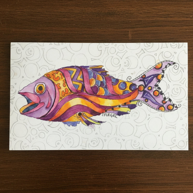Carla Flegel - Painting - Pink/Orange Fish - 5.5" x 9.25" -  - Painting - McMillan Arts Centre & MAC Box Office
