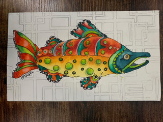 Carla Flegel - Painting -Orange/Yellow Salmon - 9.25" x 5.5"