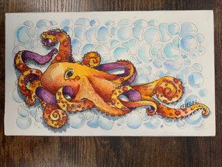Carla Flegel - Painting - Orange Octopus - 9.25" x 5.5"