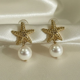 Julie Hawes - Earrings - Studs - Starfish with dangling pearl