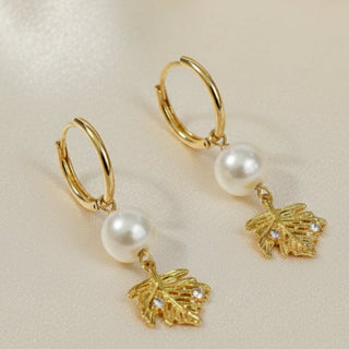 Julie Hawes - Earrings - Hoop with Pearl & Maple Leaf