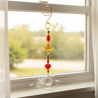 Lynn Northwood - Glass - Suncatcher -  Red & Orange with Heart