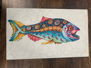 Carla Flegel - Painting -Blue & Orange Fish - 12" x 7.25"