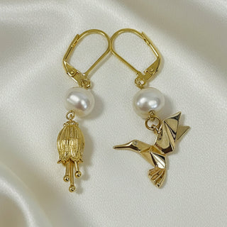 Julie Hawes - Earrings - Hummingbird & Flower (leverback hook)