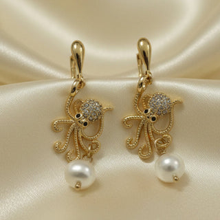 Julie Hawes - Earrings - Sparkly Octopus with dangling pearl