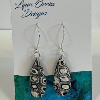 Lynn Orriss - Earrings - Black & white teardrop on stainless shepherds hook -  - Jewellery - McMillan Arts Centre & MAC Box Office