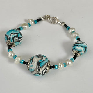 Lynn Orriss - Bracelet - Turquoise & Black Swirl balls with pearls