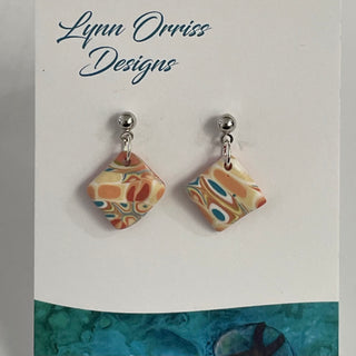 Lynn Orriss - Earrings - Small Square - Orange multi