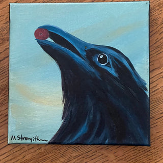 Marilyn Strongitharm - Painting -Crow Series - "Taste This!" -8" x 8" -  - Painting - McMillan Arts Centre & MAC Box Office