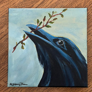 Marilyn Strongitharm - Painting -Crow Series -"Will This Fit?" -8" x 8" -  - Painting - McMillan Arts Centre & MAC Box Office