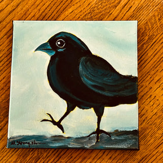 Marilyn Strongitharm - Painting -Crow Series -"Strutting" - 8" x 8" -  - Painting - McMillan Arts Centre & MAC Box Office