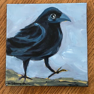 Marilyn Strongitharm - Painting -Crow Series -"Where Is It..." #2 - 8" x 8" -  - Painting - McMillan Arts Centre & MAC Box Office