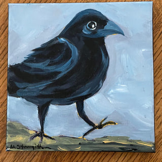 Marilyn Strongitharm - Painting -Crow Series - "Where Is It..." #1 - 8" x 8" -  - Painting - McMillan Arts Centre & MAC Box Office