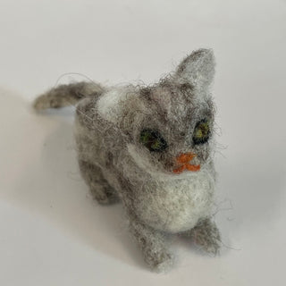 Kate Beauregard - Felted Cat - White & Grey