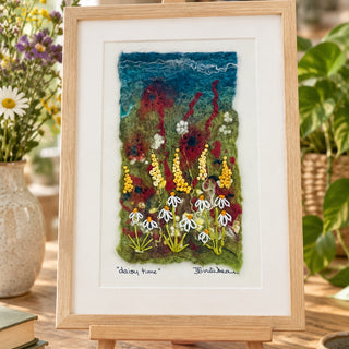 Darrell Giraldeau - Felted Picture - "Daisy Time" mounted on white 8"x10"