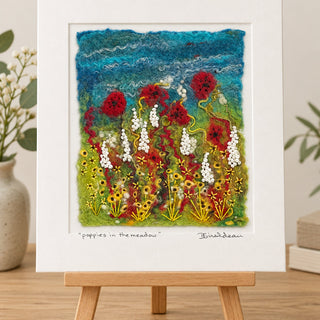 Darrell Giraldeau - Felted Picture - "Poppies in the Meadow" mounted on white 8"x10"