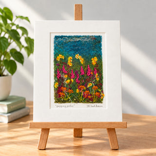Darrell Giraldeau - Felted Picture - "Popping Pinks" mounted on white 8"x10"