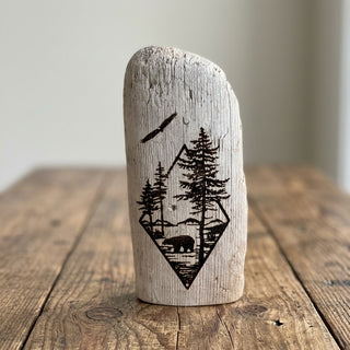 Drift Roots - Driftwood Sign - Diamond with Bear and Trees