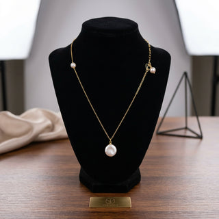 Julie Hawes - Pendant - Silky Freshwater Button Pearl on gold over silver chain