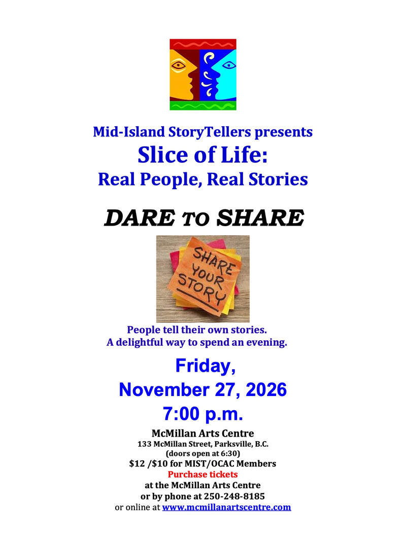 Tales for the Telling - Slice of Life - Nov.27, 2026 -  - Artist Talk - McMillan Arts Centre & MAC Box Office