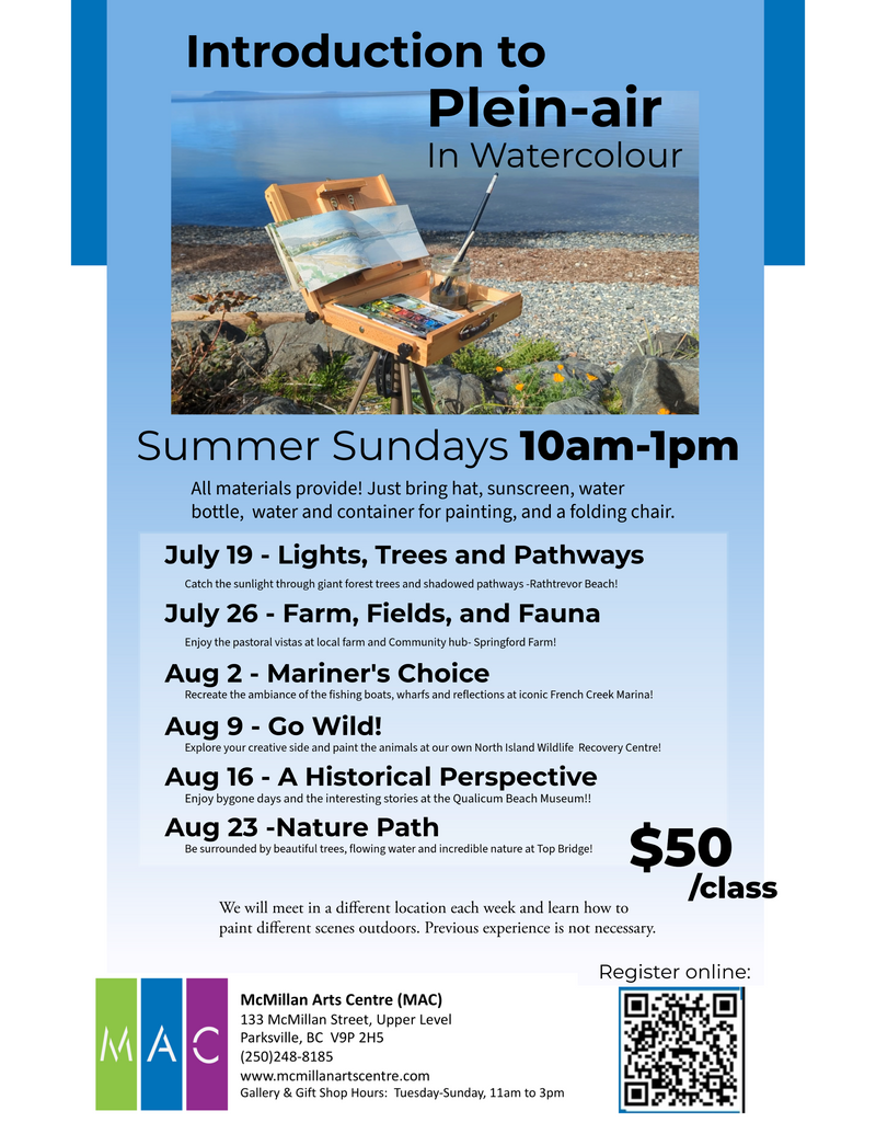 Nature Path, Introduction to Plein-air Painting in Watercolour, Parksville Beach, August 23rd -  - Class - McMillan Arts Centre & MAC Box Office