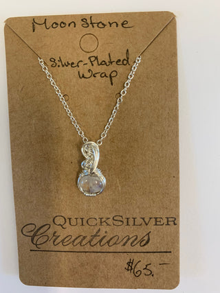 Quicksilver Creations- Pendant - Moonstone-Silver plate wrap, silver chain -  - Jewellery - McMillan Arts Centre & MAC Box Office