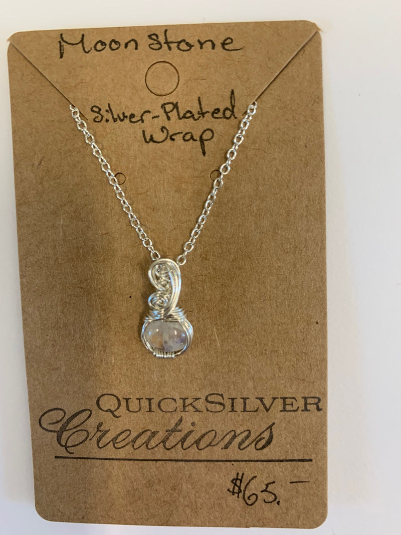 Quicksilver Creations- Pendant - Moonstone-Silver plate wrap, silver chain -  - Jewellery - McMillan Arts Centre & MAC Box Office