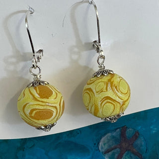 Lynn Orriss - Earrings - Yellow swirls, round, medium - Lynn Orriss - McMillan Arts Centre Gallery, Gift Shop and Box Office - Vancouver Island Art Gallery