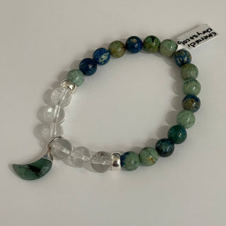 Alasha Lantinga - Bracelet (Stretchable) - Chrysocolla, Clear Moss Quartz, Moon Charm - Alasha Lantinga - McMillan Arts Centre Gallery, Gift Shop and Box Office - Vancouver Island Art Gallery