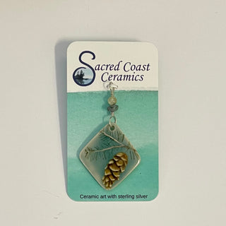 Sacred Coast Ceramics - Pendant - Pine Cone, semi-precious stone, s.s. 18" chain - Stephanie Bergman - Sacred Coast Ceramics - Jewellery - McMillan Arts Centre & MAC Box Office