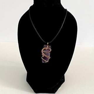 Quicksilver Creations - Pendant - Dark Amethyst wrapped with copper, 16" black cord - Quicksilver Creations - Jewellery - McMillan Arts Centre & MAC Box Office