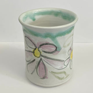 Crystal Burgess - Pottery -Vase with pink flowers, narrow green band - Crystal Burgess - McMillan Arts Centre Gallery, Gift Shop and Box Office - Vancouver Island Art Gallery
